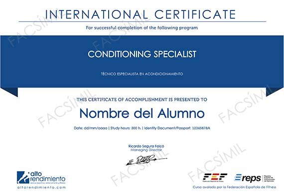 Certificación Curso de Acondicionamiento Deportivo avalado por la FEF.